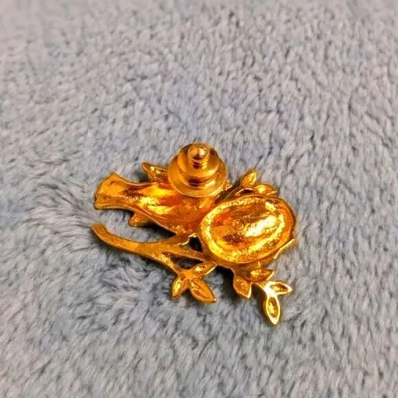 Vintage Goldtone Bird with Nest Brooche Faux Pearl Accents - Picture 8 of 8